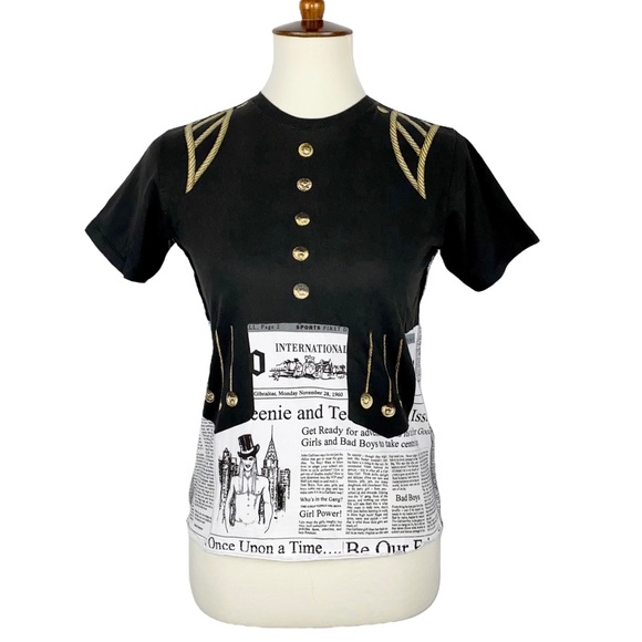 M VTG John Galliano Dior Newspaper Gazette Military Trompe L’oeil Tee Shirt - Picture 2 of 11
